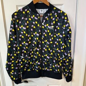 Adidas Track Bomber Jacket Vintage Floral Size M Athleisure Full zip up